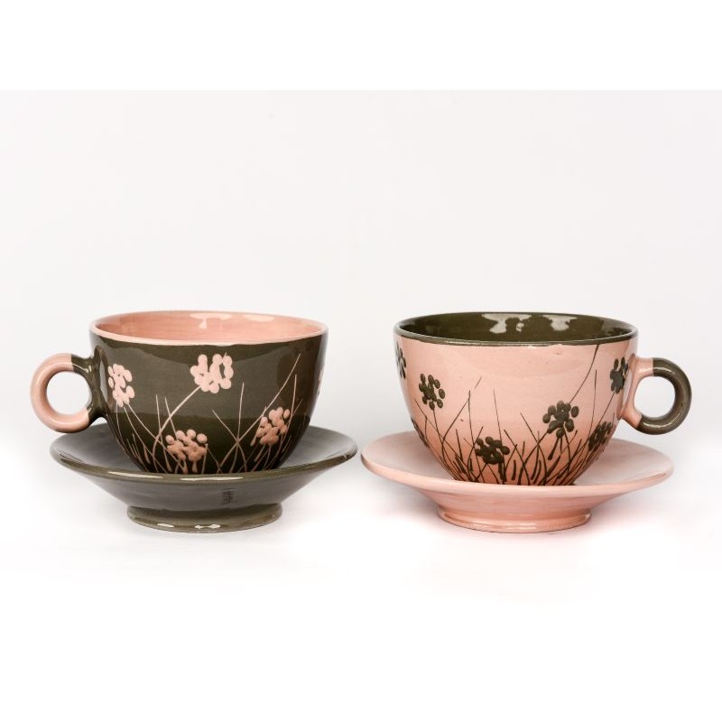 "Yin and Yang" series - handmade with certificate - colour gray and pink - "Field flowers"