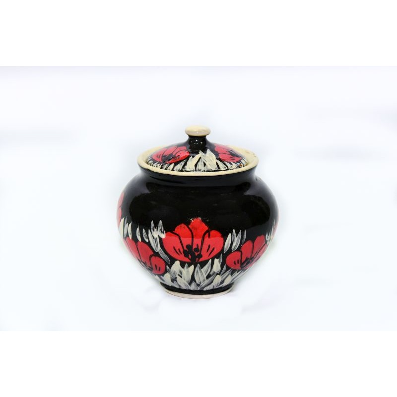 Sugar bowl - poppies on black background - black series