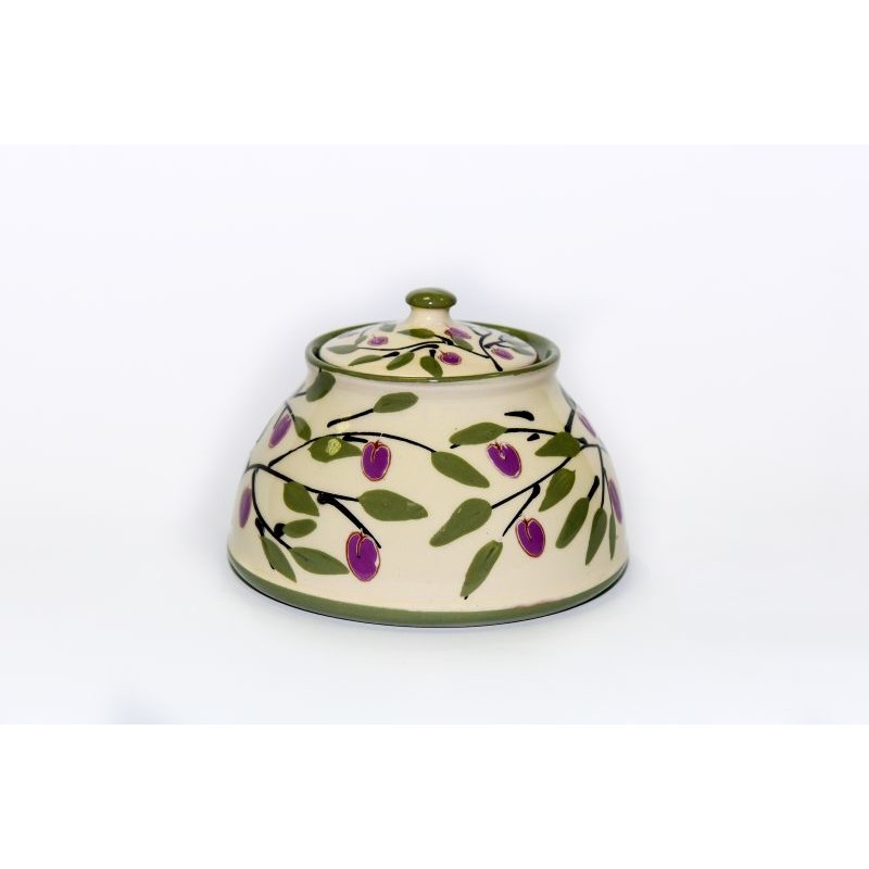 Sugar bowl - plums on white background - green series