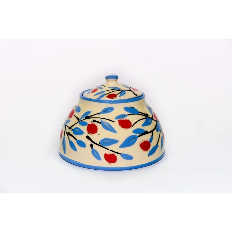 Sugar bowl with apples on background - blue series
