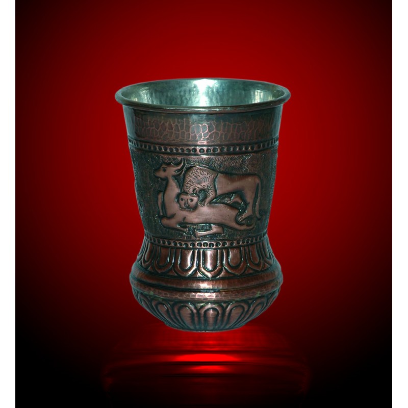 Embossed copper wine cup with Thracian hunting motifs