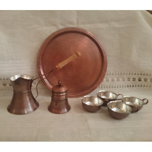 Copper coffee service with a set of 4 cups, sugar bowl, jezve and tray - on request